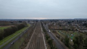 Aerial Footage of Railway Station and Luton City of England on a Full Clouds Day