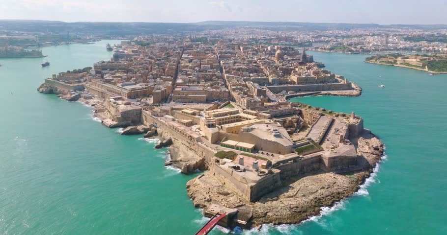 Aerial drone view of fort St. Elmo in Valletta city, capital of Malta island