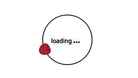 Loading wheel animation - Animated spinning load icon on white background. raspberries. garden berry. 4K video illustration.