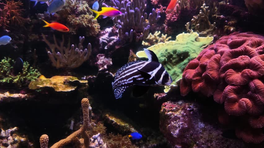4K video of many varieties of tropical fish swimming around in a coral reef. Underwater life in the ocean. | Shutterstock HD Video #1100161477