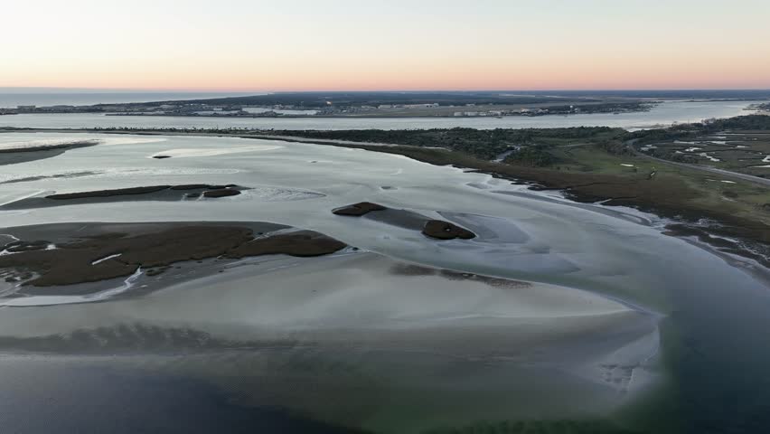 Aerial view of the Fort George Inlet in Jacksonville, Florida. Royalty-Free Stock Footage #1100163067