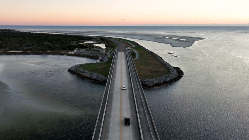 Aerial view of the Fort George Inlet in Jacksonville, Florida. Royalty-Free Stock Footage #1100163077