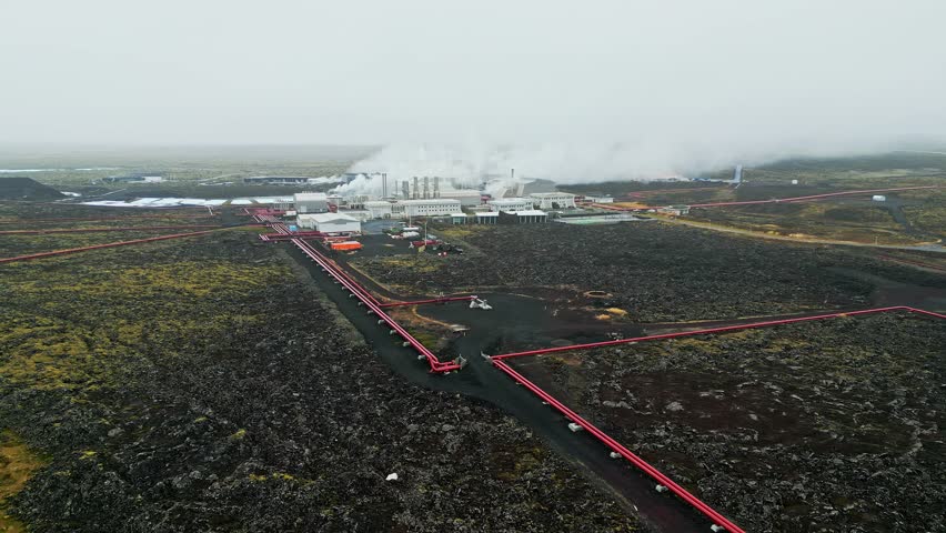 Steaming hot water boiling at the Geothermal Power Plant - Iceland
