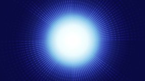 Abstract creative motion shining glare light beam radial particle dot circle on blue background. Video animation Ultra HD 4k footage.
