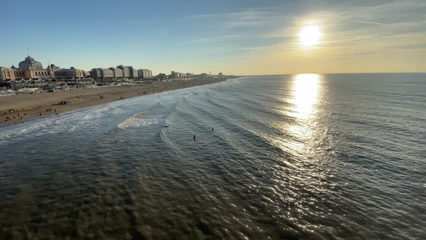 The Hague Beach on Sunset with Sun North sea Coast
