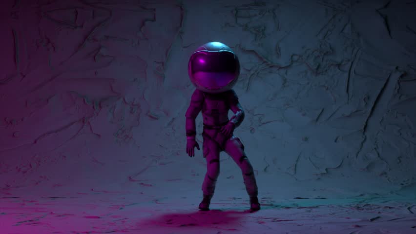 Cyberpunk astronaut in a large round helmet dances against the backdrop of a disco. Neon. Flashing light. Close-up | Shutterstock HD Video #1100178817