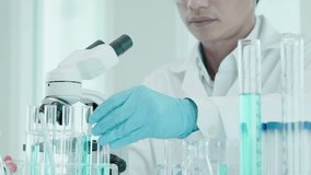 scientist analyze biochemical samples in advanced scientific laboratory. Medical professional use dropper mix microbiological developmental of viral. Biotechnology research in  science lab. cosmetic - Powered by Shutterstock - Get 15% off with code: PIKWIZARD15