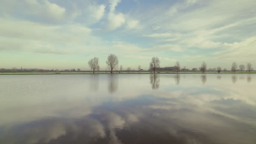 AERIAL VIEW WS Flooded polder area Noord-Brabant, Netherlands