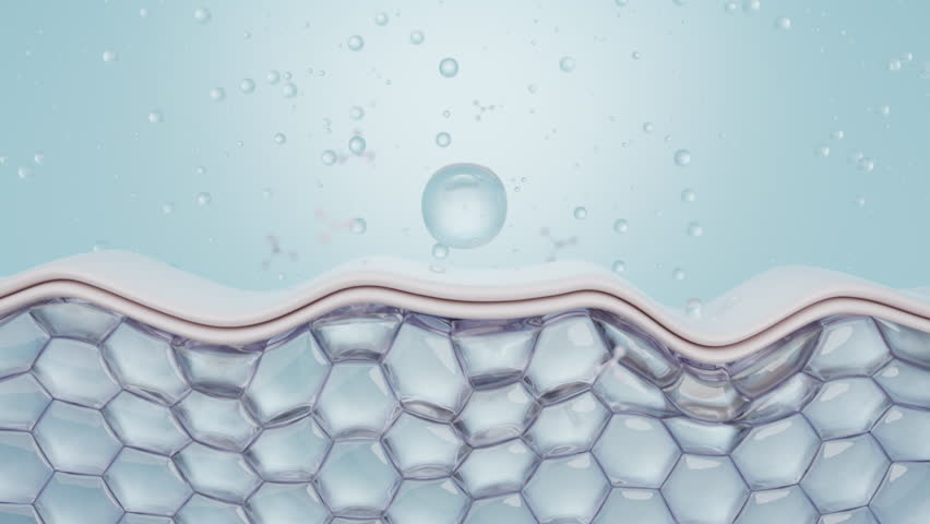 Bubble of Hyaluronic Acid serum drop on Wrinkled skin, improves hydration and smooths skin. 3D rendering. | Shutterstock HD Video #1100185313
