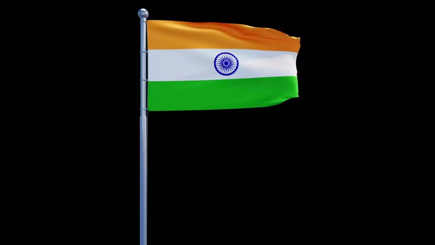 India Flag. 4K 3D Realistic Waving Flag with luma matte 