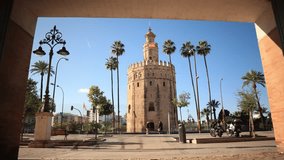 Timelapse of the Torre del Oro in Seville Spain.
