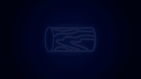 Glowing neon line Wooden log icon isolated on black background. Stack of firewood. 4K Video motion graphic animation.