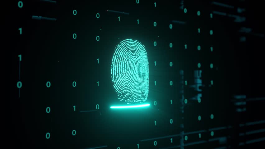 Fingerprint being scanned, blue glow finger prints verifying biometric digital identity of the user Royalty-Free Stock Footage #1100195499