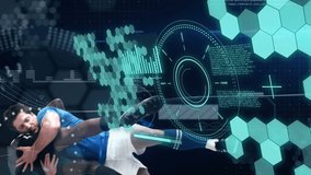 Animation of data processing and scope scanning over diverse male rugby players. Global sport and digital interface concept digitally generated video. - Powered by Shutterstock - Get 15% off with code: PIKWIZARD15