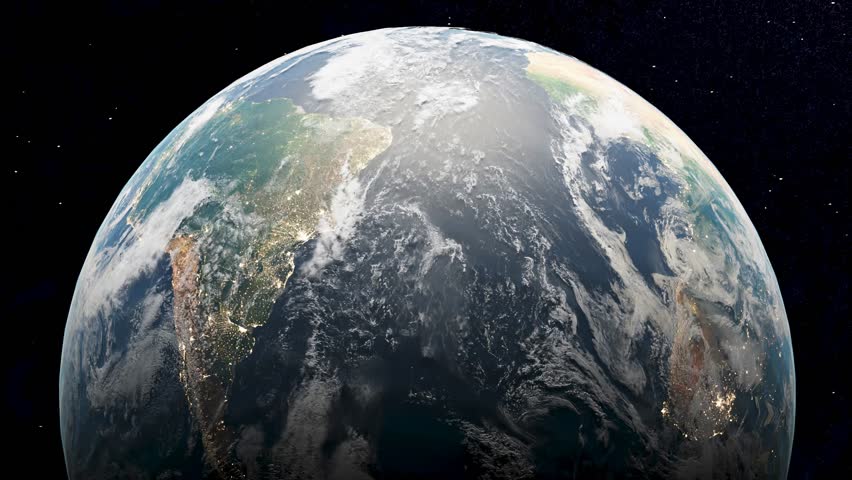 Orbiting planet earth viewed from space, 3D render with focus on South America