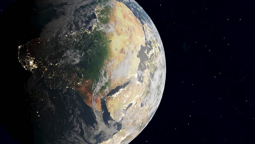 Sahara desert in Africa viewed from ISS, 3d digital render, vertical