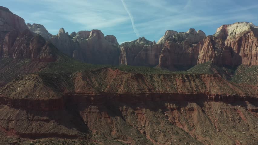 4K Drone footage of the mountains near Zion National Park. Taken from Springdale, Utah. Beautiful, Dramatic, Cinematic