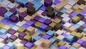 4K video of colorful 3D geometric cubes. The cubes are animated to move up and down in a slow and mesmerizing motion, creating a mesmerizing background. vibrant colors and smooth animation 3D art - Powered by Shutterstock - Get 15% off with code: PIKWIZARD15