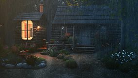 Rain Fall Cozy cabin in the garden - Powered by Shutterstock - Get 15% off with code: PIKWIZARD15