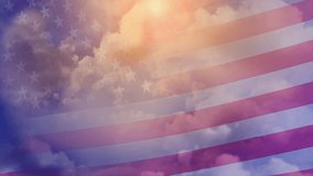 Computer graphics and double exposure on the background of the sky with clouds and the flag of the USA a team of young people put their hands together while standing in a circle. Teamwork. Startup. - Powered by Shutterstock - Get 15% off with code: PIKWIZARD15