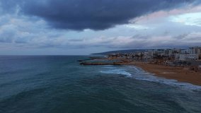 Panoramic aerial view of the northern Israeli city of Nahariya. A small coastal town in the Middle East. A cozy town for life after repatriation. High quality 4k footage