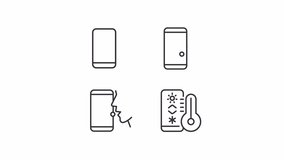 Animated mobile phone linear icons. Smartphone control. Voice recognition. Wireless internet. Seamless loop HD video with alpha channel on transparent background. Outline motion graphic animation