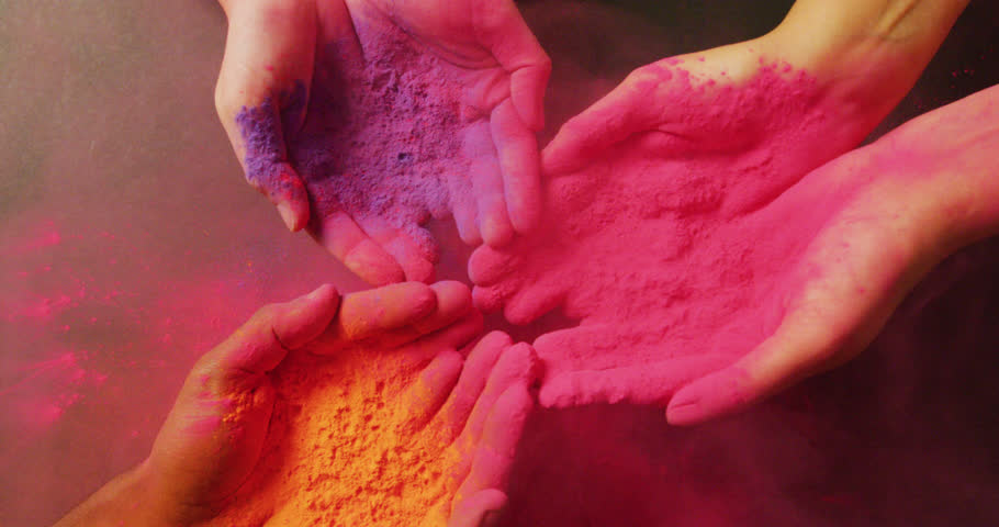 Video of multi coloured powders over hands with copy space. Holi festival, hindu tradition and celebration concept | Shutterstock HD Video #1100226493