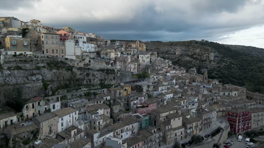 Aerial view of Ragusa Ibla old town in Sicily, Italy.