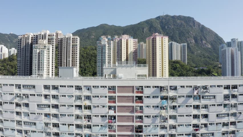 Aerial view of colourful Choi Hung building in Hong Kong.