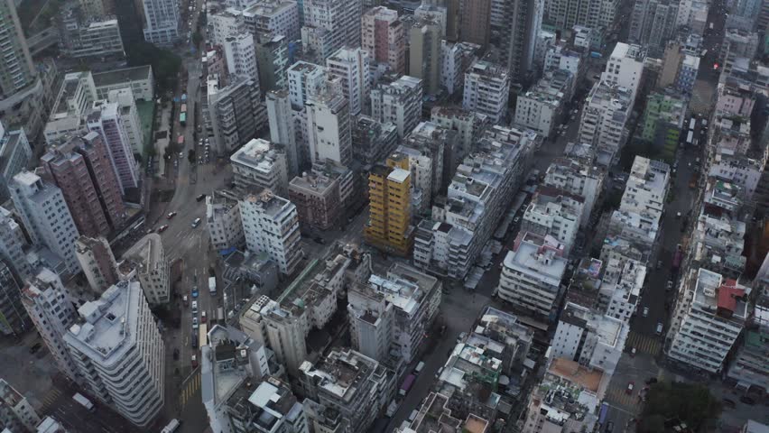 Aerial view of colourful Man Fung building in Hong Kong, Kowloon, China.