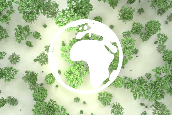 Trees growing behind an earth sustainable icons, recycling responsibly to reduce c02  and the climate crisis we protect earth and resources no pollution more esg sustainable climate visuals Royalty-Free Stock Footage #1100235159