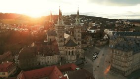 4k Drone Video Of The Dome Of Bamberg At Sunset