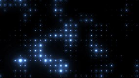 Abstract glowing blue bright light bulbs abstract disco wall background. Video 4k