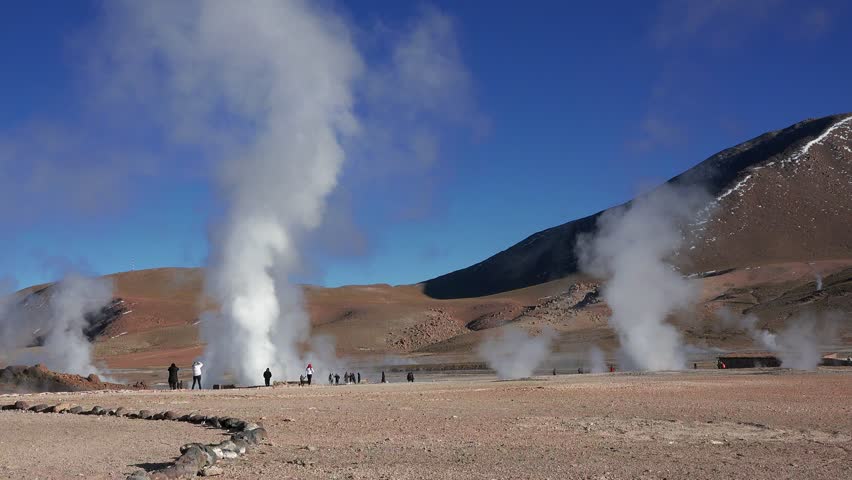 Slow motion. Smoke on the water. Steam over hot water concept of global warming and climate change. Geology. Geothermal fields of planet Earth: Iceland, Chile, New Zealand, USA.