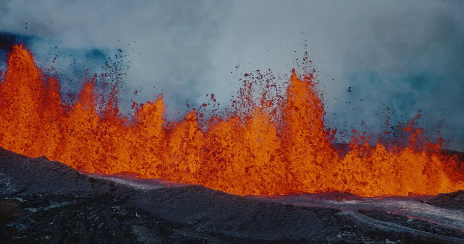 Hawaii Mauna Loa volcano erupting molten hot lava Royalty-Free Stock Footage #1100244467