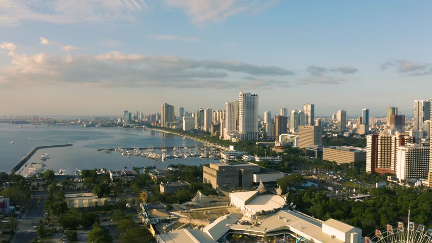 Aerial view of Manila before sunset