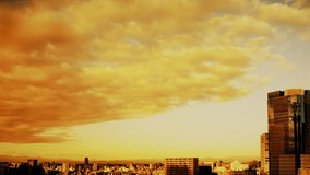 Video of sky, clouds, city and buildings, sunset