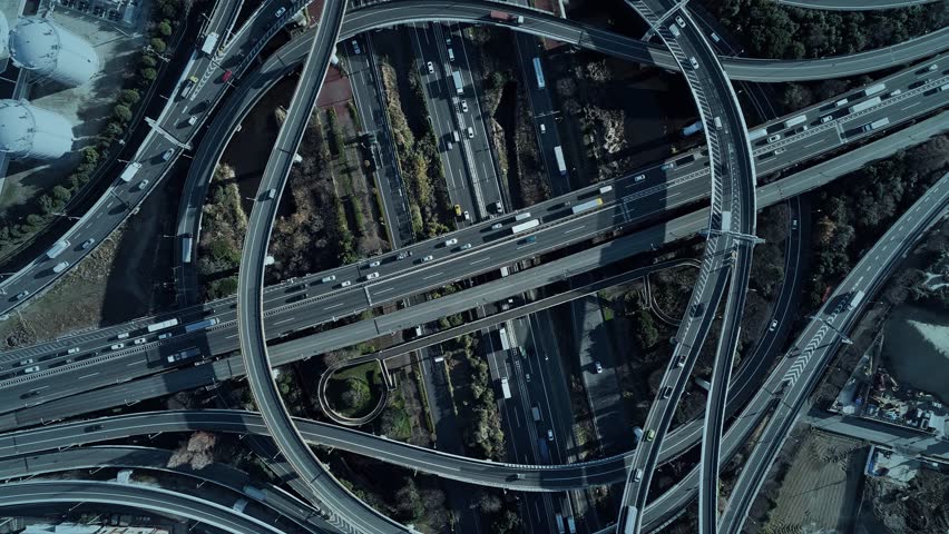Modern highway aerial view and Data technology concept. Smart transportation. ITS (Intelligent Transport Systems). Mobility as a service. Royalty-Free Stock Footage #1100254345