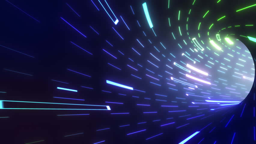 Neon illuminating rays moving inside computerised technological tunnel | Shutterstock HD Video #1100254957