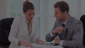 Animation of financial data processing over caucasian businessman and businessman discussing. Global finance and business technology concept - Powered by Shutterstock - Get 15% off with code: PIKWIZARD15