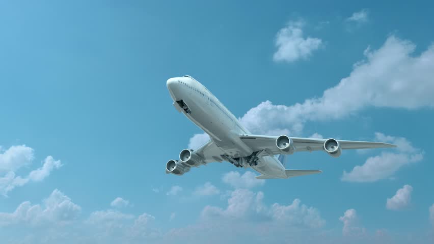 Airliner Flying and Landing Tropic, Beach, Holiday. Airplane concept Royalty-Free Stock Footage #1100259527