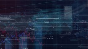 Animation of graphs and computer language over map, squares and hexagon pattern. Digitally generated, hologram, global, coding, machine learning and technology concept. - Powered by Shutterstock - Get 15% off with code: PIKWIZARD15