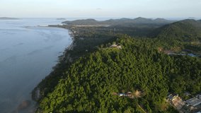 Aerial drone view flying over fisherman village and Khao Matsee near Pak Nam Sichon, the estuary area of Gulf of Thailand in Chumphon province, Thailand. 4K Footage video