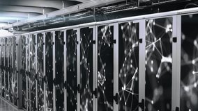 Animation of multiple text forming brain over connected dots against server room in background. Digital composite, multiple exposure, communication, artificial intelligence, technology. - Powered by Shutterstock - Get 15% off with code: PIKWIZARD15