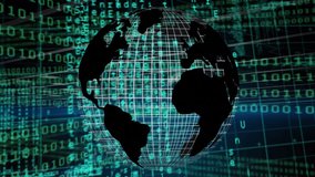 Animation of grid patterned globe over computer language and binary codes on black background. Digitally generated, hologram, globalization, coding, machine learning and technology concept. - Powered by Shutterstock - Get 15% off with code: PIKWIZARD15