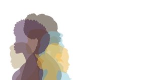 A variety of female silhouettes standing sideways. Strong and brave girls of different nationalities support each other. Concept of equality, international women's day, activism, feminism - Powered by Shutterstock - Get 15% off with code: PIKWIZARD15