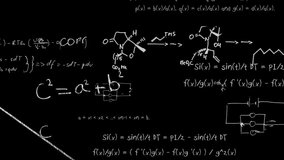 Animation of mathematical equations and diagrams floating against black background. Research science and education concept - Powered by Shutterstock - Get 15% off with code: PIKWIZARD15