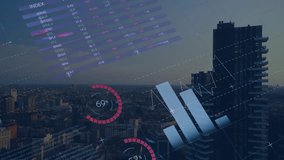 Animation of financial data processing over cityscape. Global business, finances, computing and data processing concept digitally generated video. - Powered by Shutterstock - Get 15% off with code: PIKWIZARD15