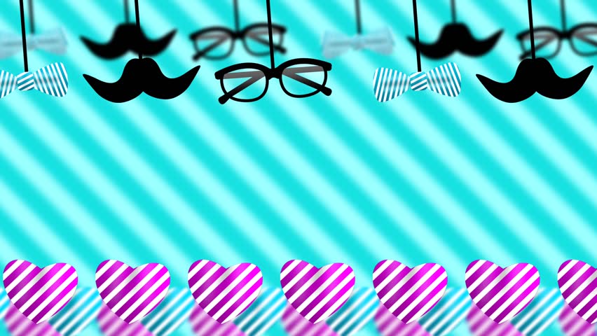 moving heart shape, Swinging muchtech, goggles and bow tie on blue stripes background animation for fathers day. Royalty-Free Stock Footage #1100271733