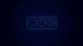 Glowing neon line Game life bar icon isolated on black background. Health heart bar. 4K Video motion graphic animation.